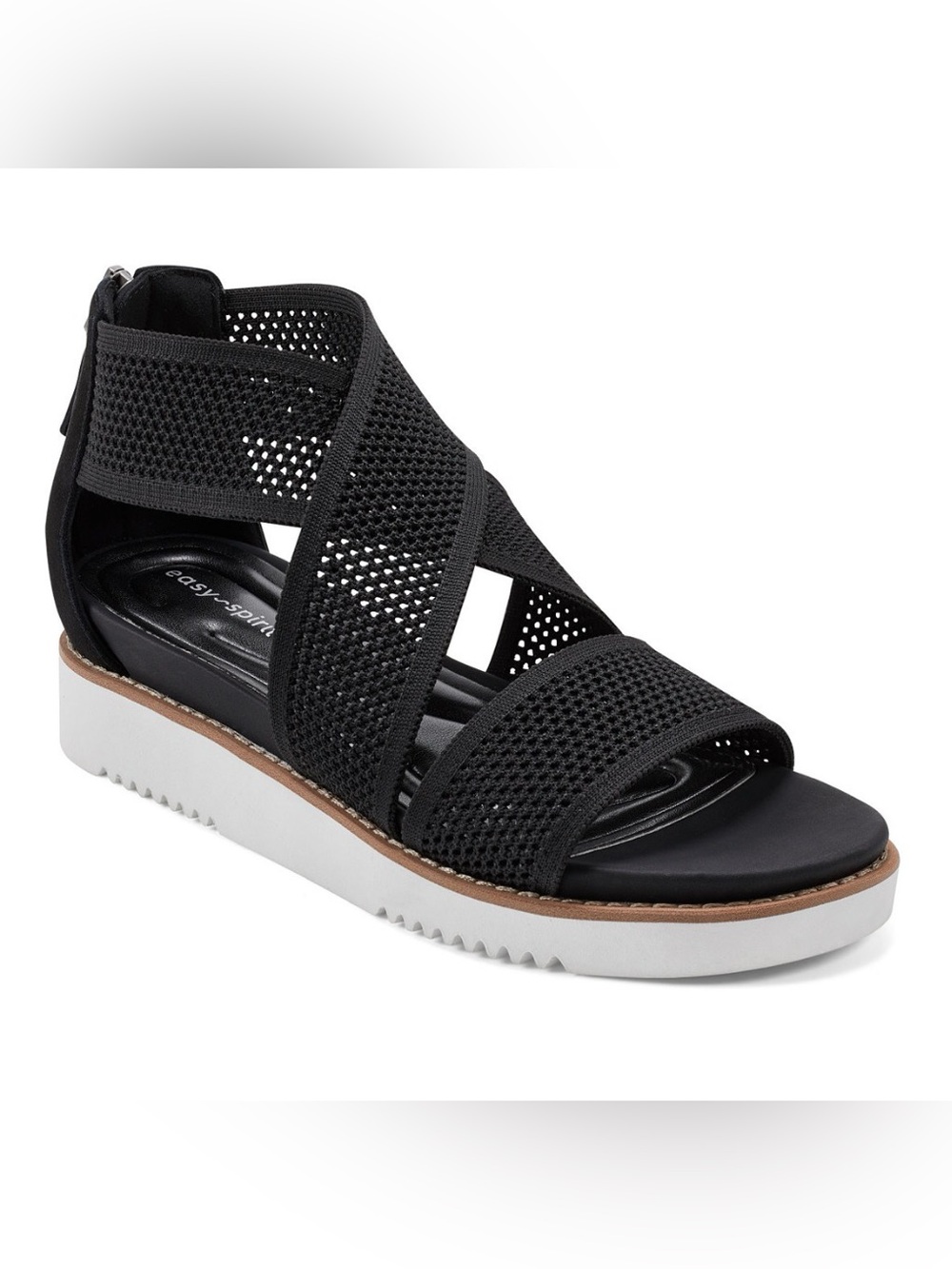 Easy Spirit Black Knit Crisscross Platform Sandal